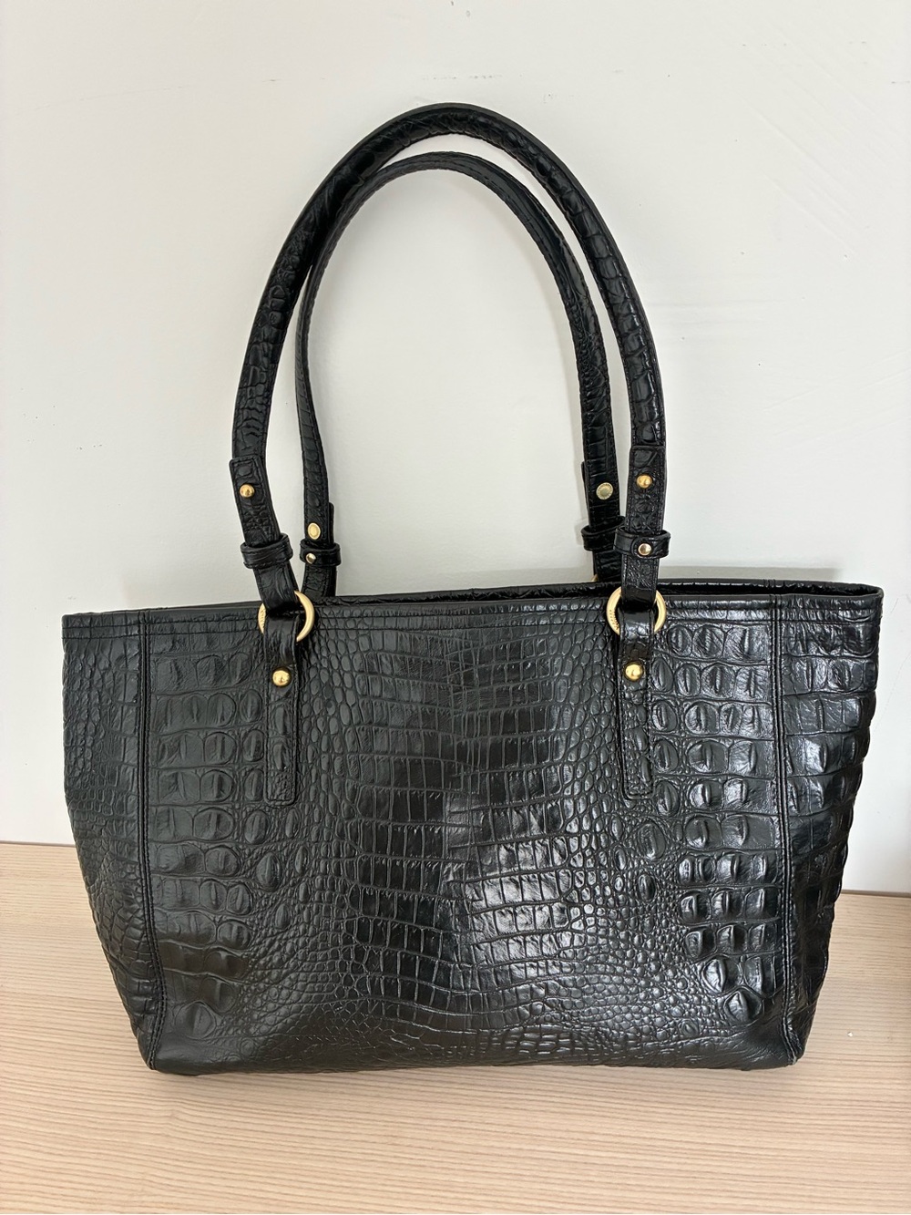 Brahmin Black Croc-Embossed Medium Tote - Picture 2 of 11